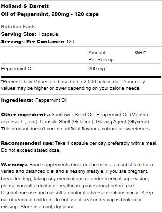 Oil of Peppermint 200 mg - 120 capsules