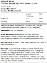 Folic Acid 400 mcg |  With Vit D3 10 mcg - 90 Таблетки - Feel You