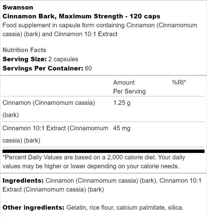 Cinnamon Bark | Maximum Strength 120 capsules