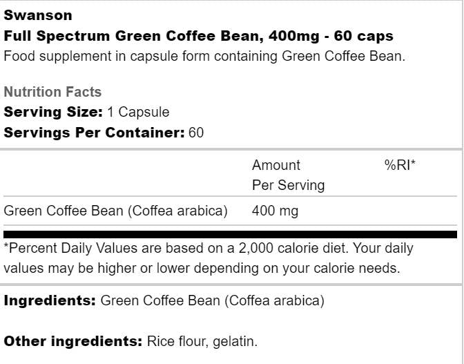 Full Spectrum Green Coffee Bean 400 mg 60 capsules