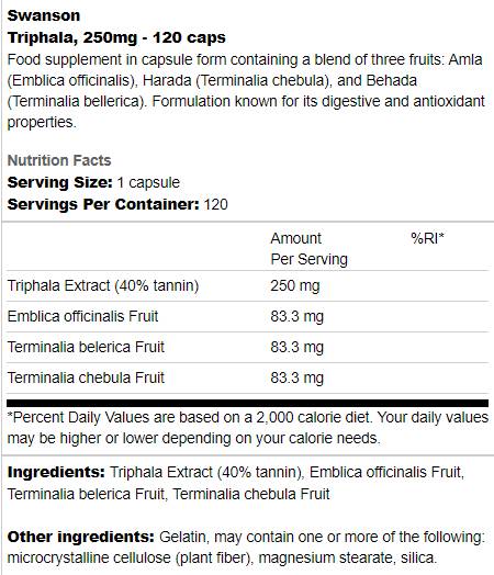 Triphala 250 mg 120 capsules