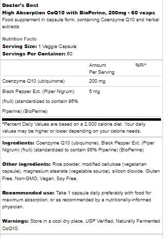 Bescht Coq10 mat Bioperine 200 mg - 180 Kapselen