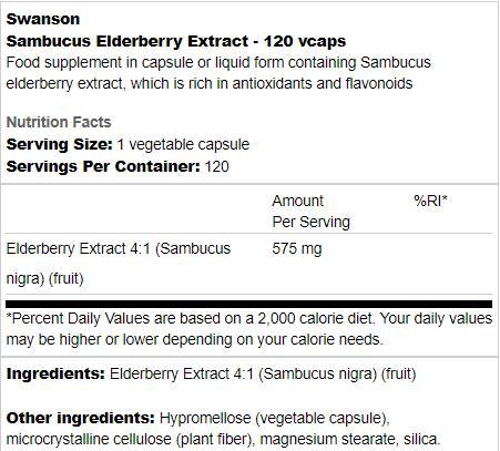 Sambucus Elderberry Extract 575 mg 120 capsules