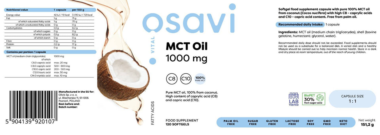 MCT Oil 1000 mg | C8 + C10 - 180 Gel Capsules