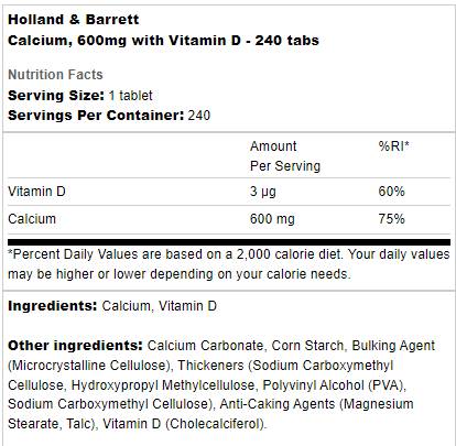 Calcium 600 mg + Vitamin D - 240 tablets