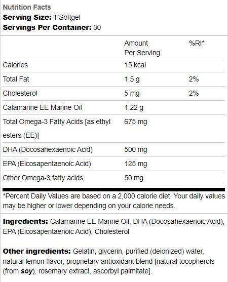 Super DHA 500 | Din calamari de calitate alimentară 30 capsule de gel