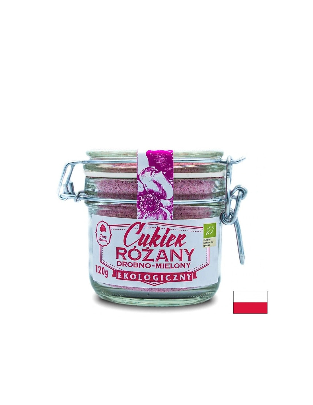 Finely ground cane sugar with rose petals, 120 g