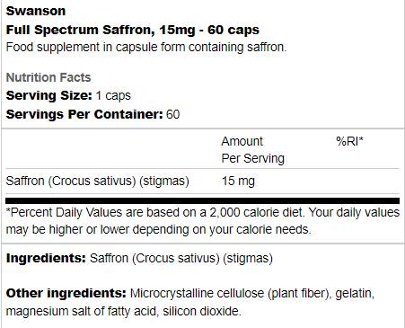 Voll Spektrum Safran 15 mg 60 Kapselen