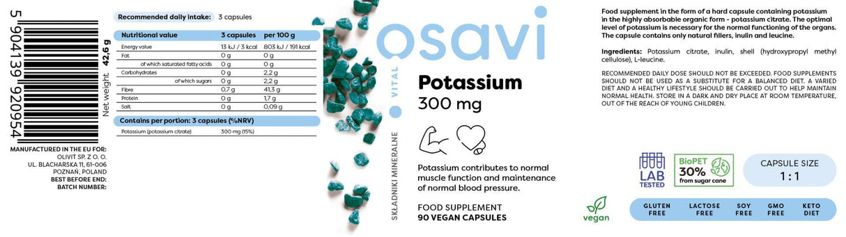 Citrato de potasio 300 mg - 180 cápsulas