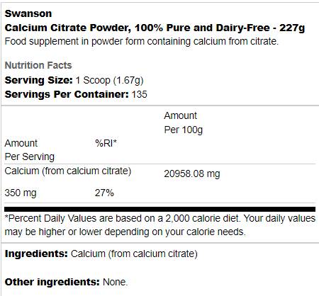 Calcium Citrate Powder 227 grams