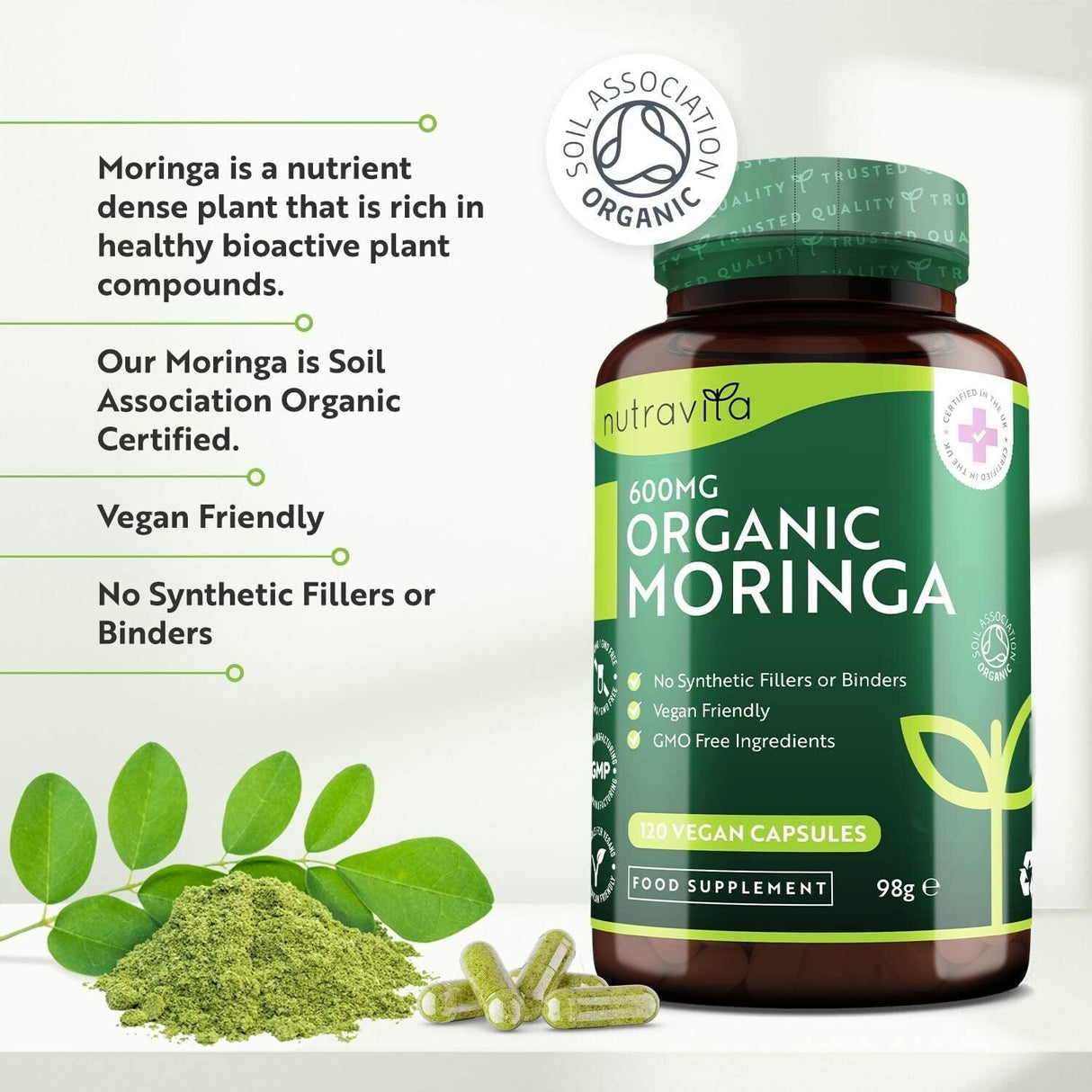 Organic Moringa - Био Моринга 600 mg 120 Веган Капсули - Feel You