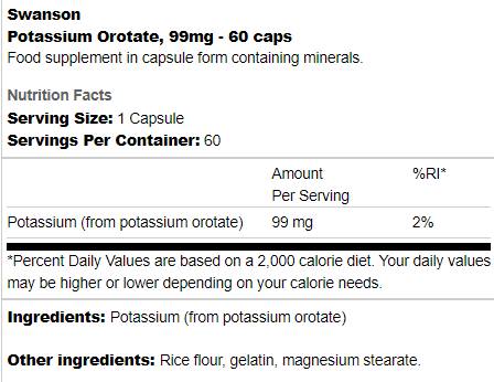 Orotato de potássio 99 mg 60 cápsulas