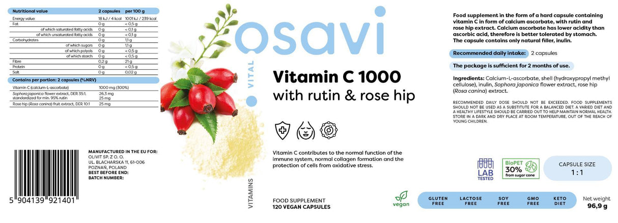 Vitamine C 1000 | avec Rutin & Rose Hip - 180 capsules