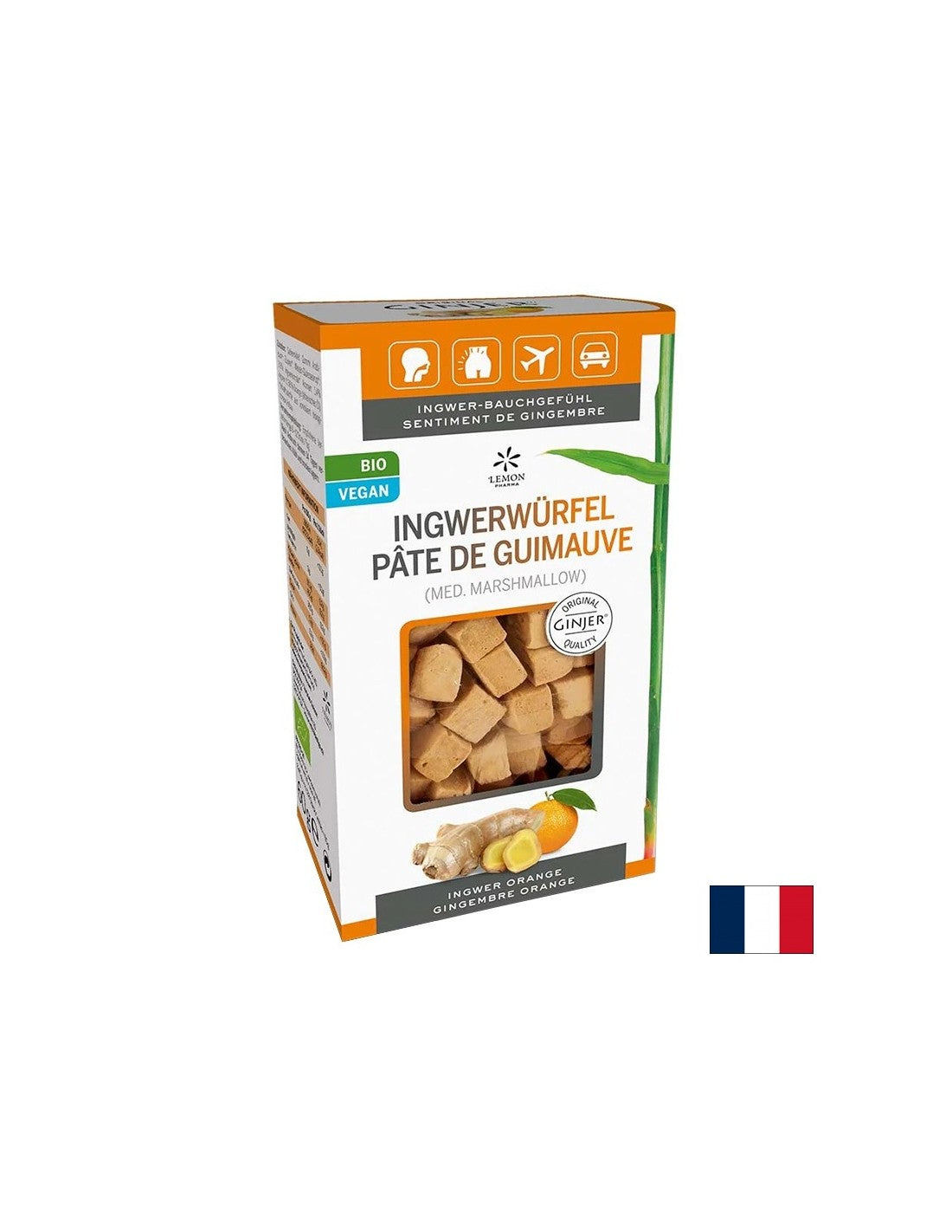 Ginger cubes Bio - For stomach ailments while on the road, ~133 pieces with orange flavor