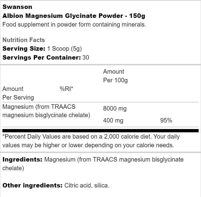 Albion Magnesium glycinat Pudder 150 Gramm