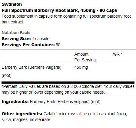 Full Spectrum Barberry Root Bark 450 mg 60 capsules