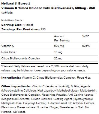 Vitamin c timed Verëffentlechung 500 mg | Mat Biefaflavoniden - 250 Pëllen