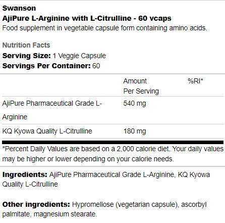 AjiPure L-Arginine With L-Citrulline 60 capsules