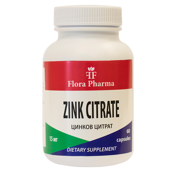 ZINC CITRATE 15 mg /60 capsules, 60 doses/ FLORA PHARMA