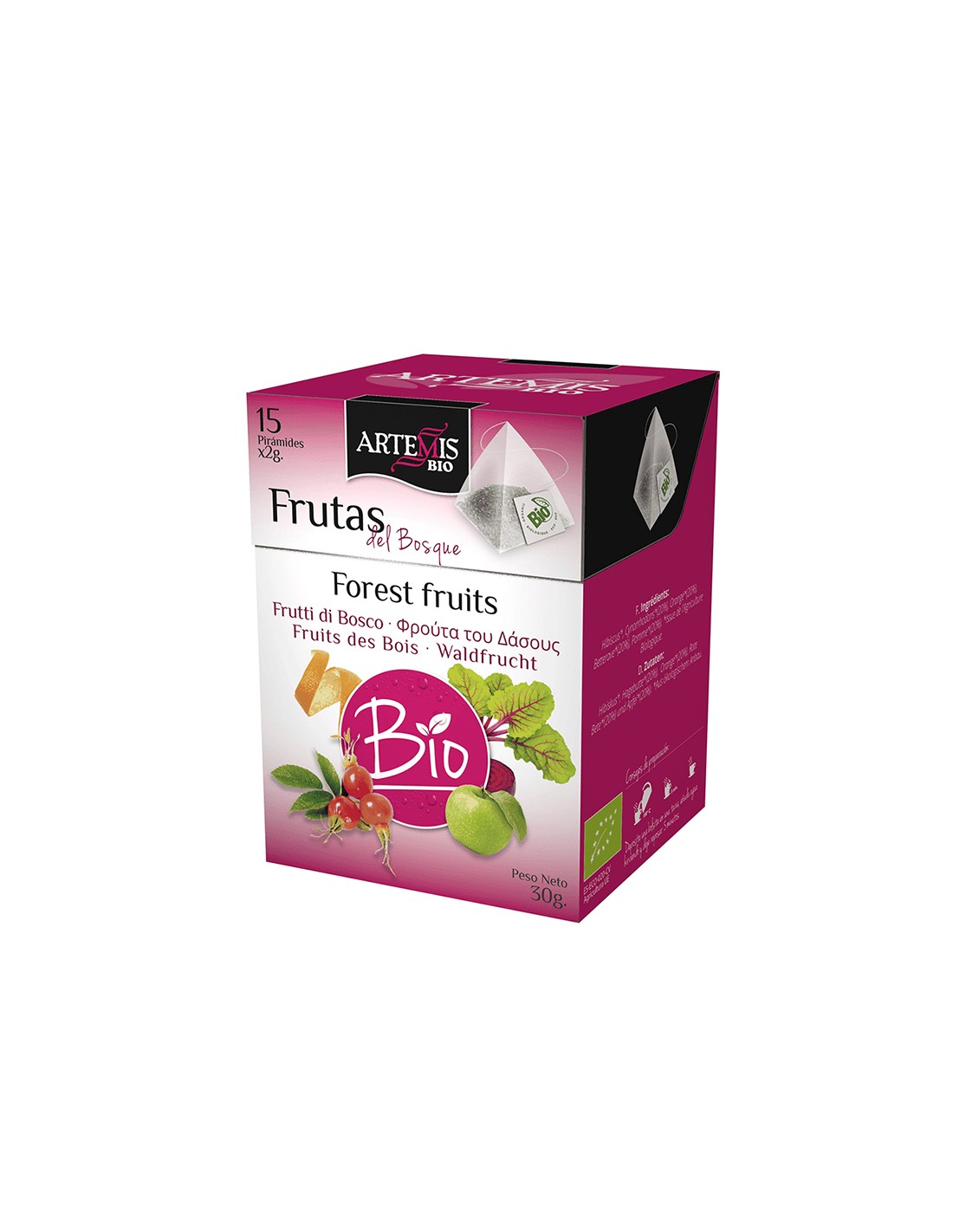 Té de frutas de bosque fresco bio, 15 bolsas de filtro