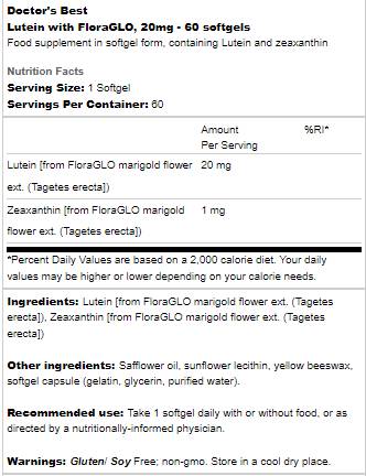 Luteína 20 mg | Com Floraglo - 60 cápsulas de gel