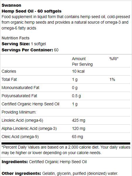 Óleo de semente de cânhamo 1000 mg 60 cápsulas de gel