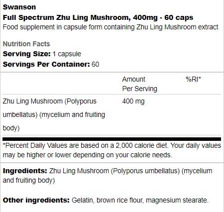 Full Spectrum Zhu Ling Mushroom 400 mg 60 capsules