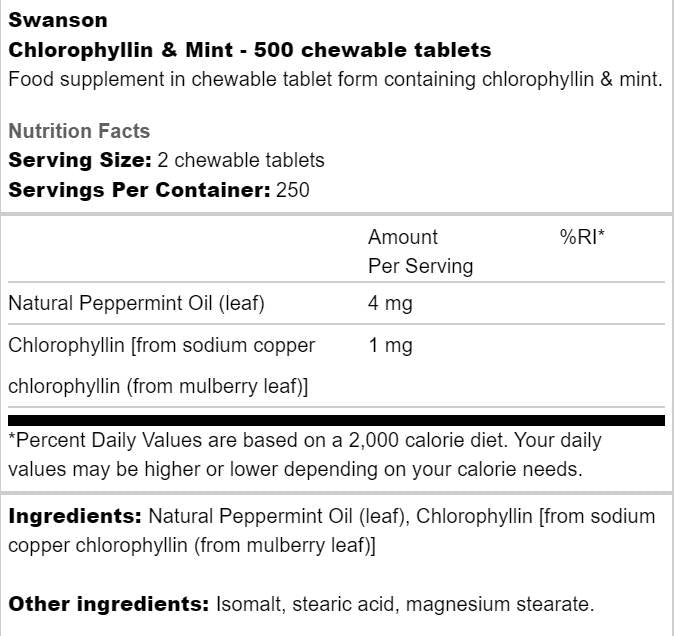 Chlorophyllin a Mint 500 Kauen Tabletten