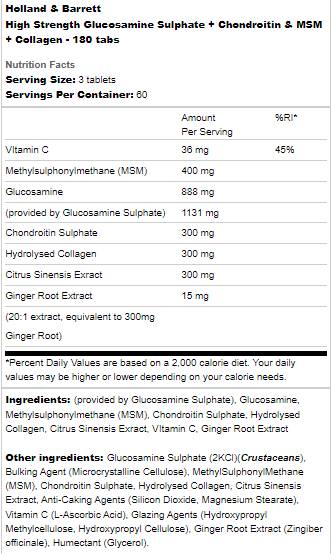 High Strength Glucosamine Sulphate | With Chondroitin, MSM and Collagen - 180 tablets