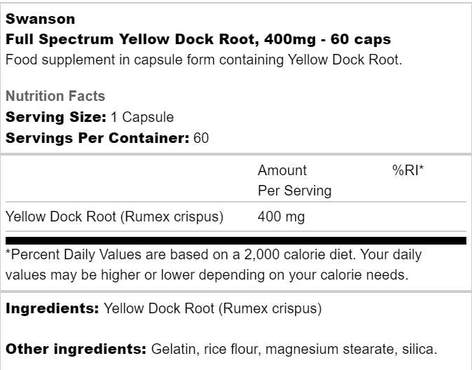 Full Spectrum Yellow Dock Root 400 mg 60 капсули