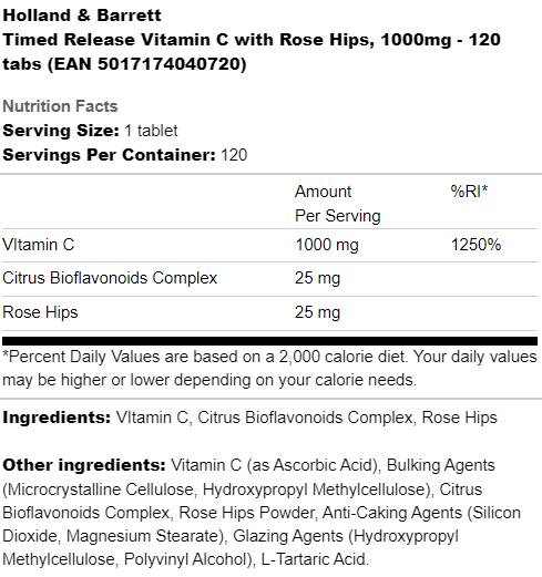 Vitamin C with Rose Hips 1500 mg | TIMED RELEASE - 100 tablets