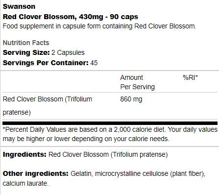 Red Clover Blossom 430 mg 90 capsules