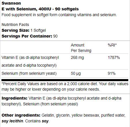 E with selenium 400 IU - 90 gel capsules