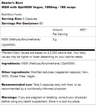 MIGLIORI MSM vegani 1000 mg | Con Optimsm - 180 capsule