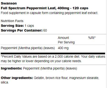 Voll Spektrum Pepperminéiert Blat 400 mg 120 Kapselen