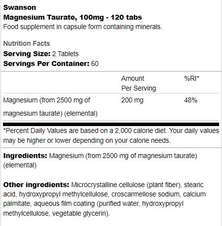 Magnesium Taurate 100 mg - 120 tablets