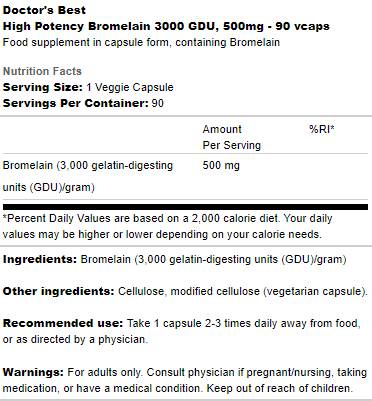 Bromelain 3000 GDU 500 mg | High Potency - 90 капсули