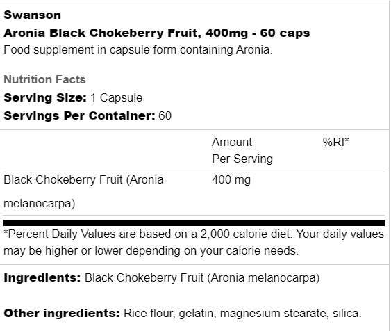 Aronia Black Chokeberry Fruit 400 mg 60 cápsulas