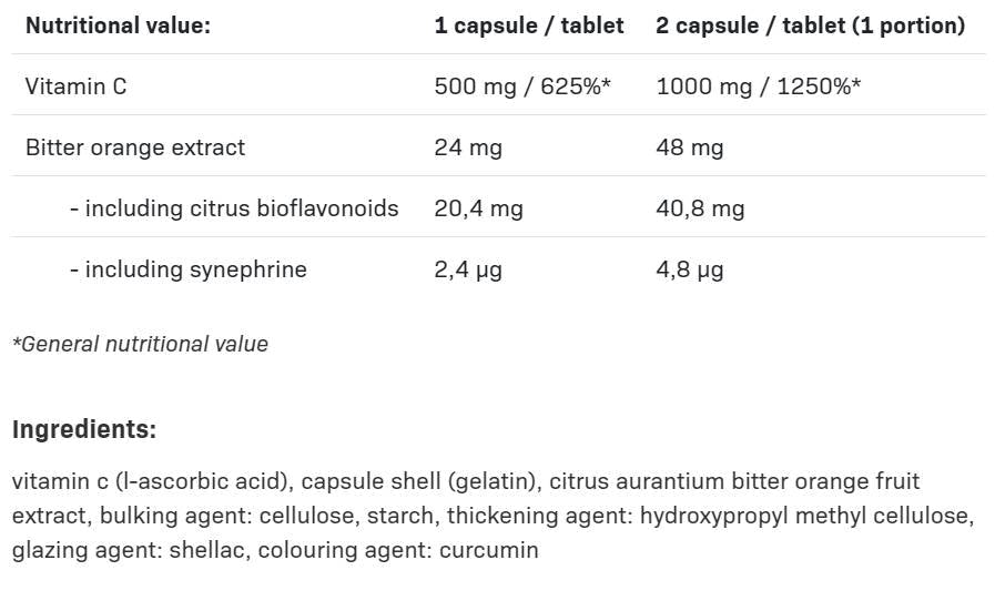 Vitamin C 1000 Sustained Release | with Bitter Orange - 120 капсули