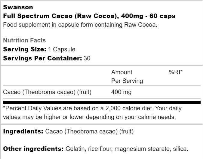 Full Spectrum Cacao 400 mg 60 capsules