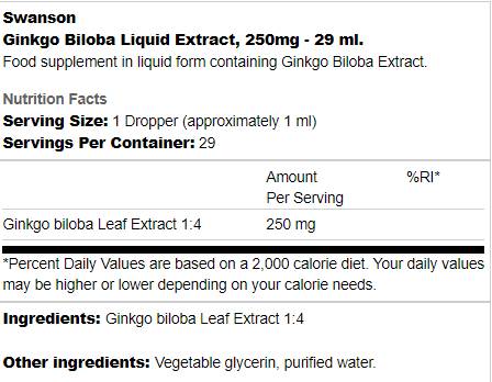 GinkGo Biloba Liquid Extract 250 mg - 29 ml