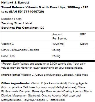 Vitamin C Timed Release 1000 mg | With Rose Hips - 120 Таблетки - Feel You