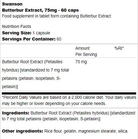 Butterbur Extract 75 mg 60 capsules