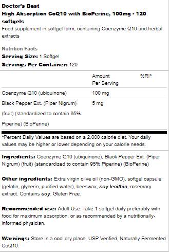 Melhor coq10 com bioperina 100 mg - 120 cápsulas de gel