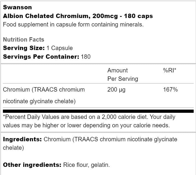 Albion Chelated Chromium 200 mcg 180 cápsulas