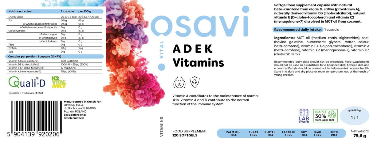 Adek vitaminai | A + D + E + K | Su „Quali -D®“ - 60 gelio kapsulių