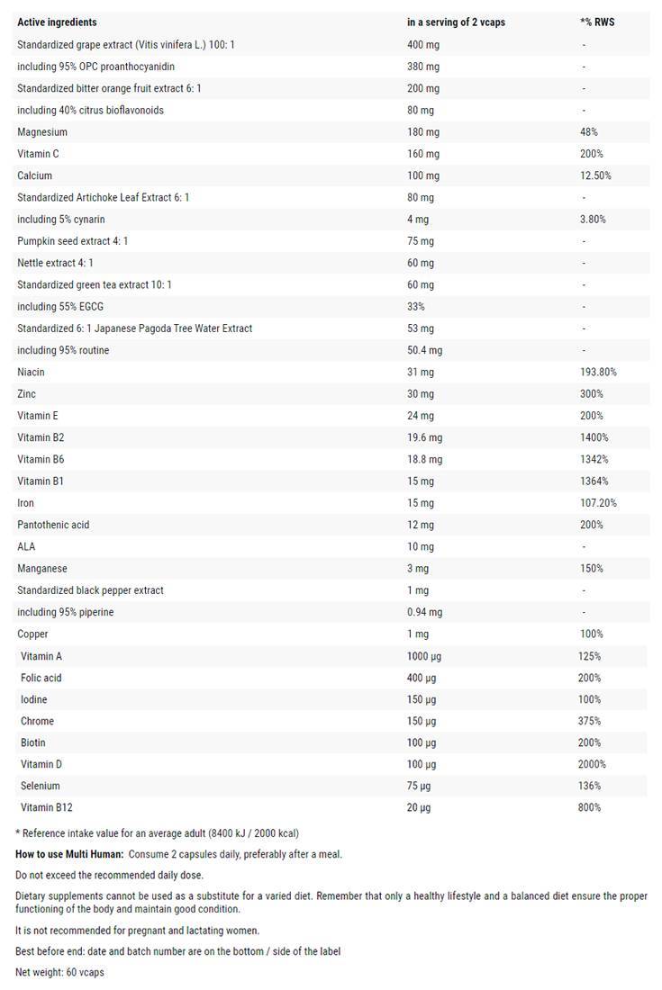 Multi humano | Vitamina y complejo mineral: 15 cápsulas