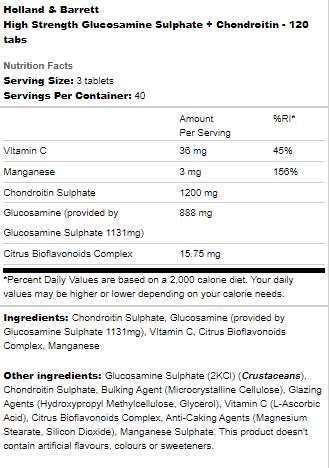 Didelio stiprumo gliukozamino sulfatas + chondroitinas - 120 tablečių