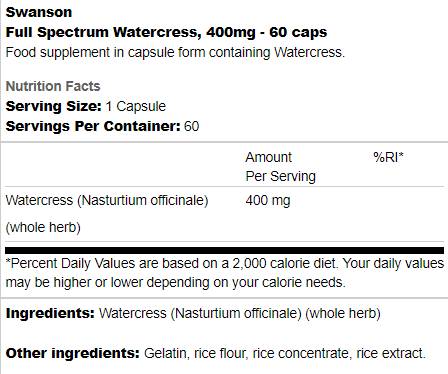 Full Spectrum Watercress 400 mg 60 capsules