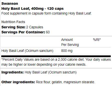 Holy Basil Leaf 400 mg 120 capsules